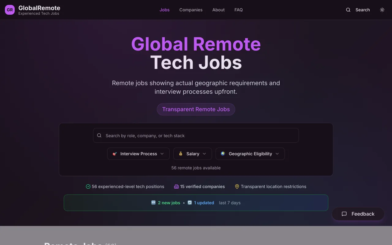 GlobalRemote job board with interview, salary, and geographic filters